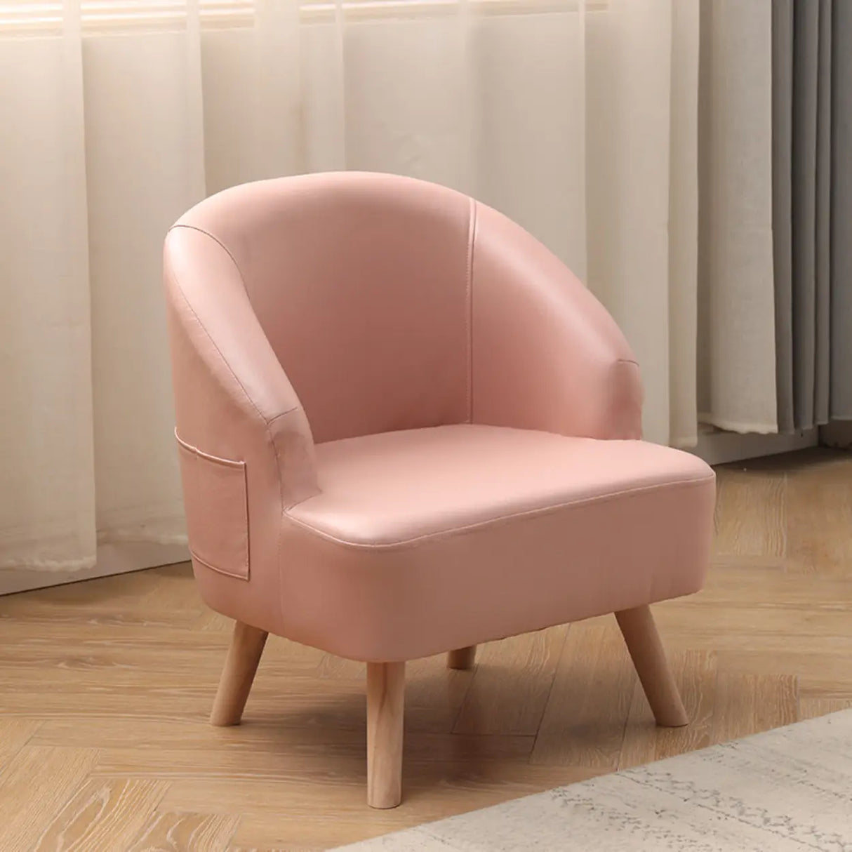 Leather Curved Back Accent Chair with Natural Four Legs Image - 7