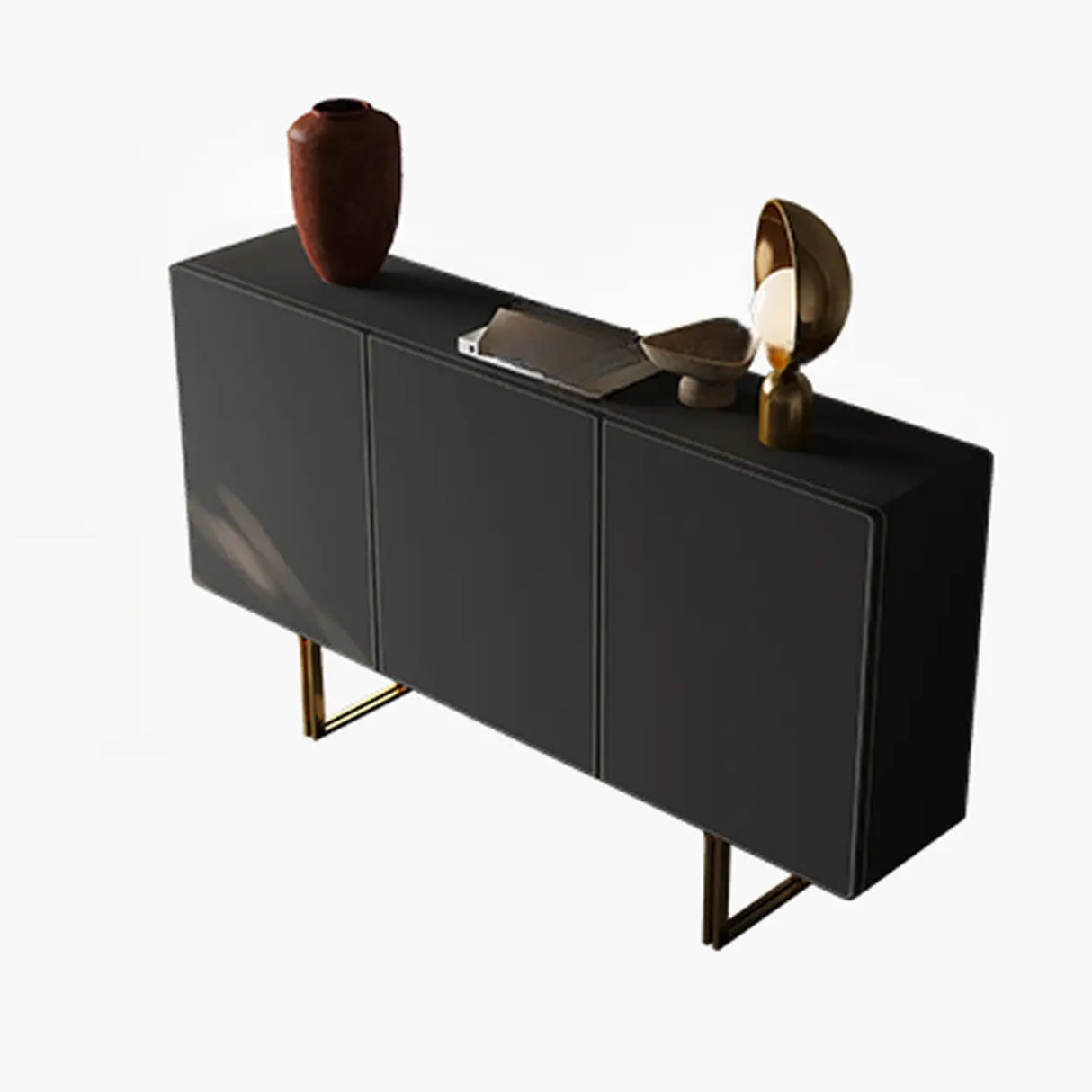 Leather Top Rectangular Metal Black Storage Console Table Image - 2