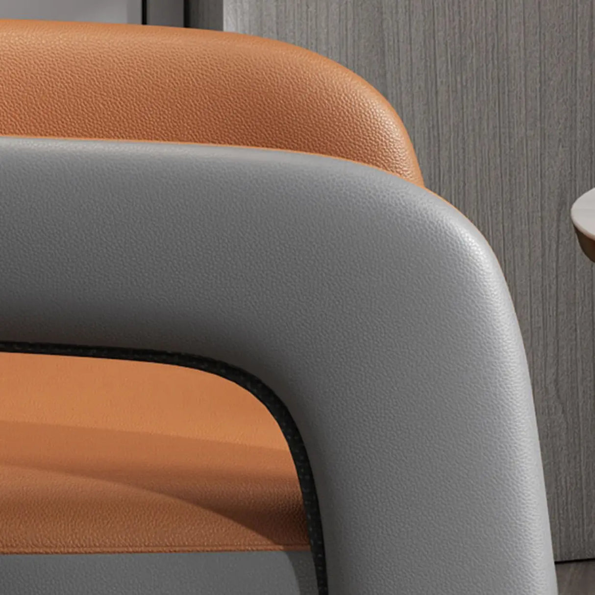 Leather Upholstered Open Back Arm Chair with Gray Legs Image - 11