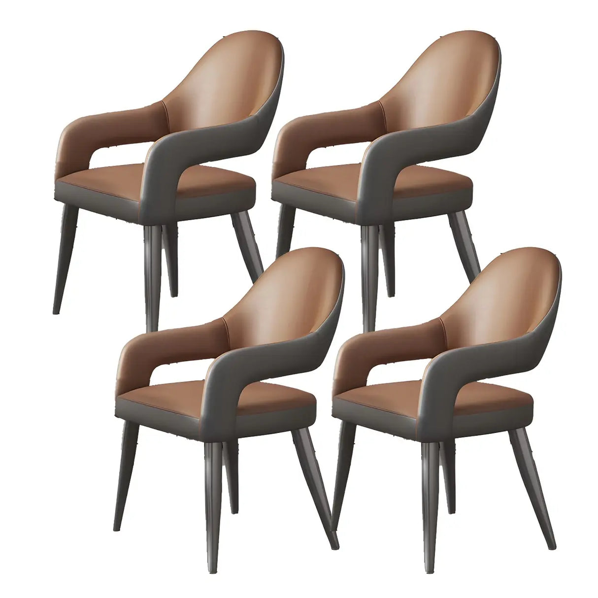 Leather Upholstered Open Back Arm Chair with Gray Legs Image - 12