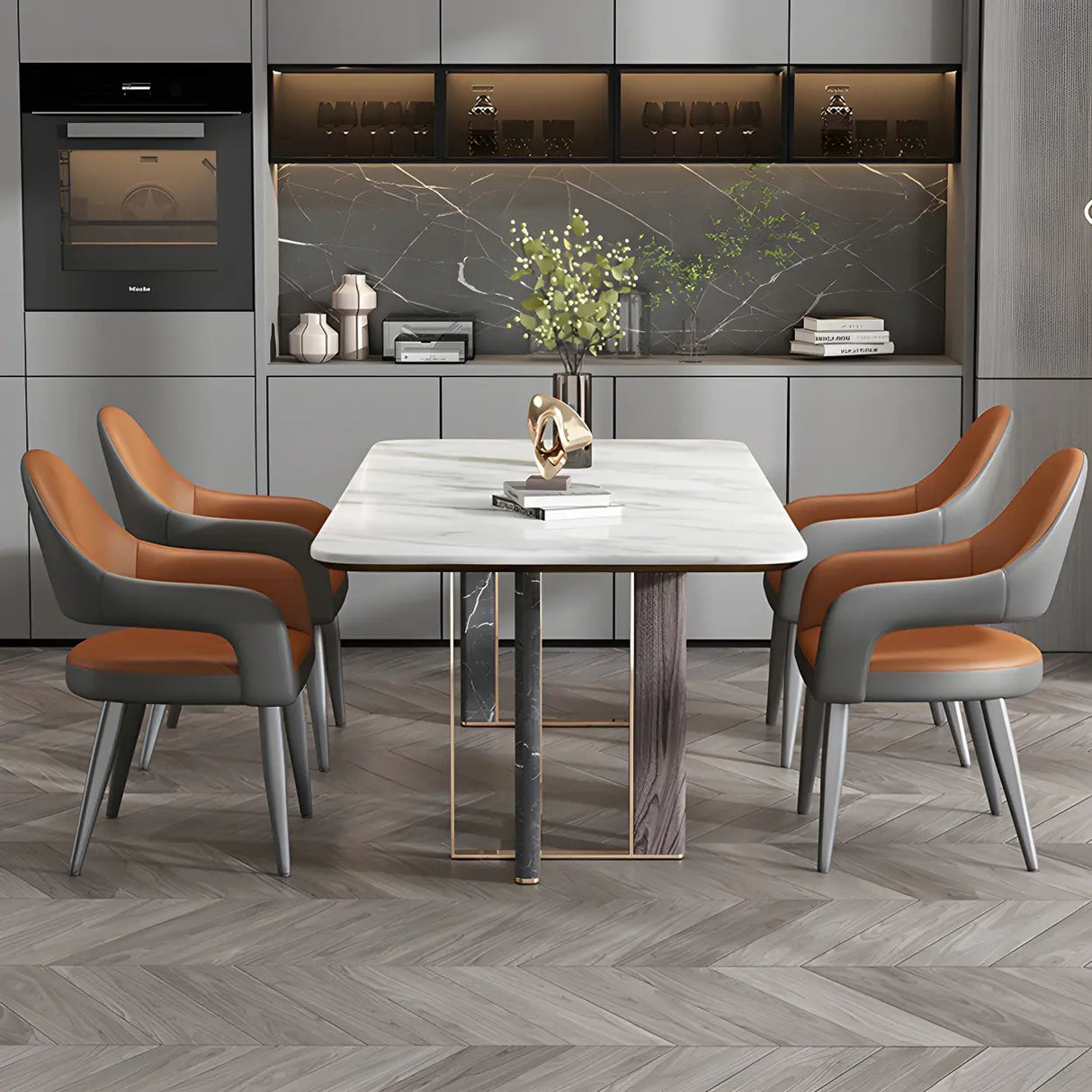 Leather Upholstered Open Back Arm Chair with Gray Legs Image - 15