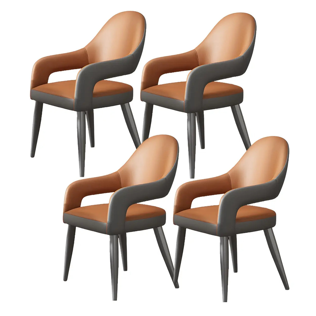 Leather Upholstered Open Back Arm Chair with Gray Legs Image - 18