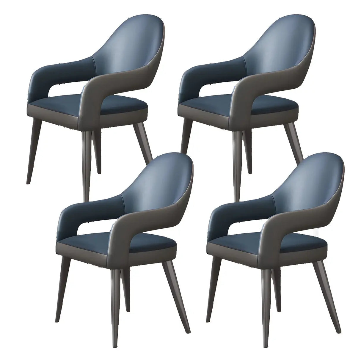 Leather Upholstered Open Back Arm Chair with Gray Legs Image - 20