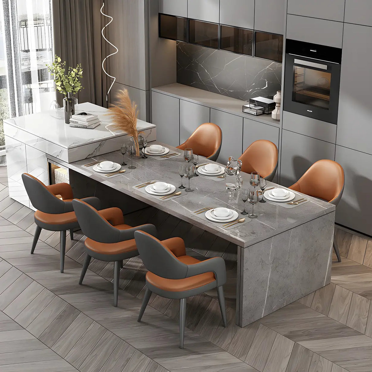 Leather Upholstered Open Back Arm Chair with Gray Legs Image - 7