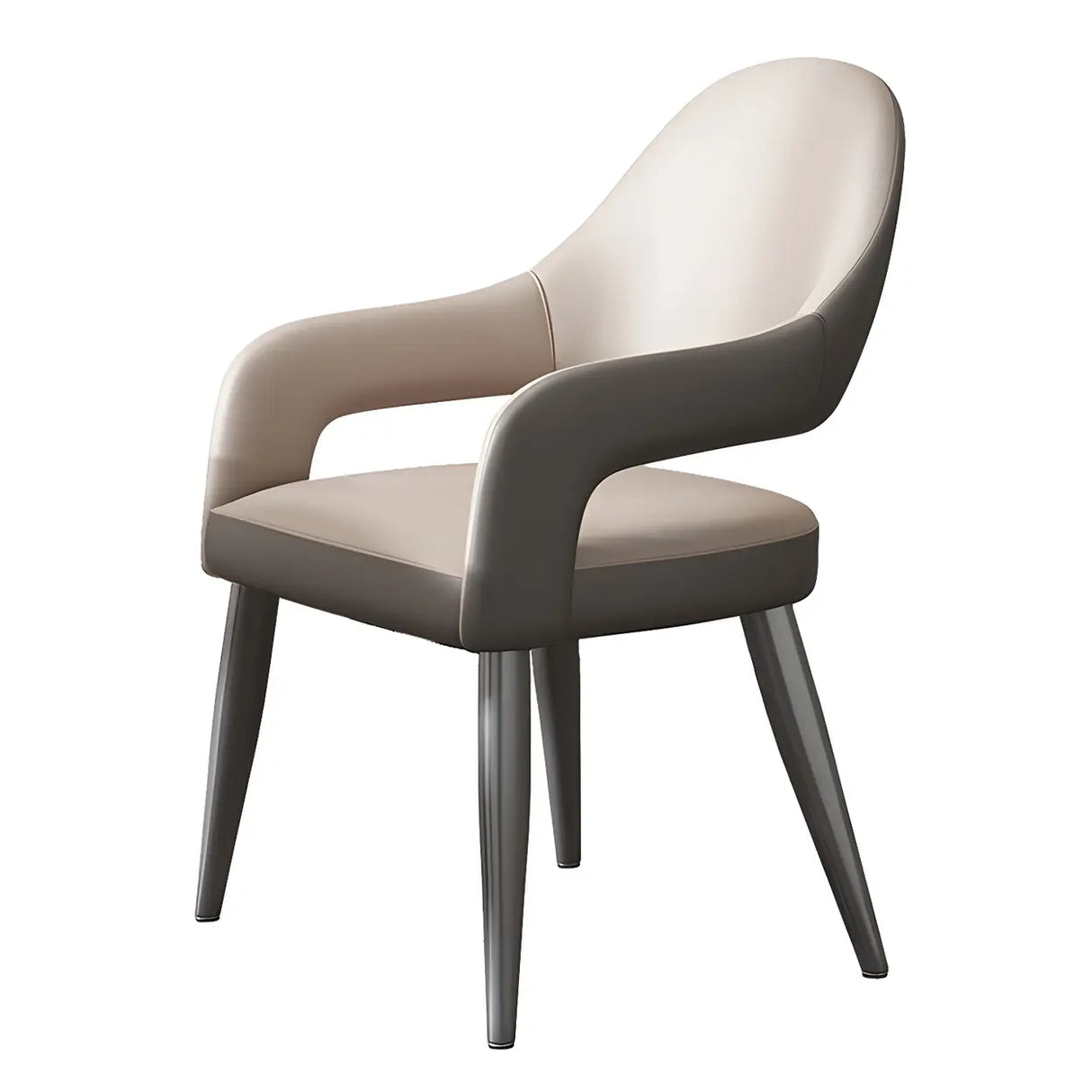 Leather Upholstered Open Back Arm Chair with Gray Legs Image - 9