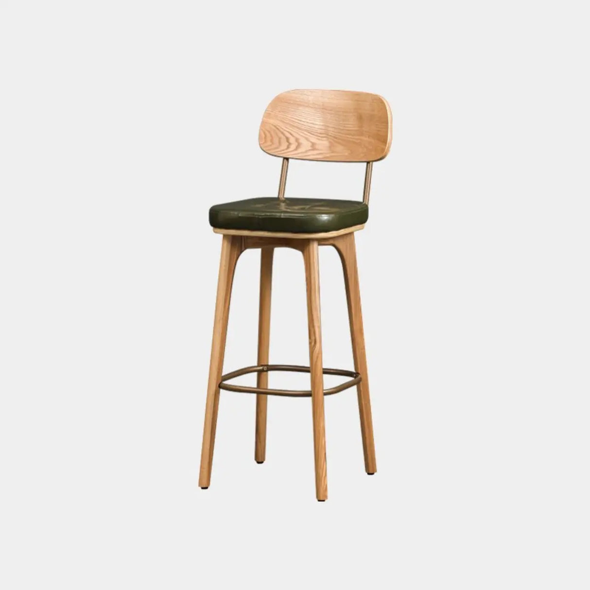 Leather Upholstered Tufted Wood Bar Stool with Metal Footrest Image - 11