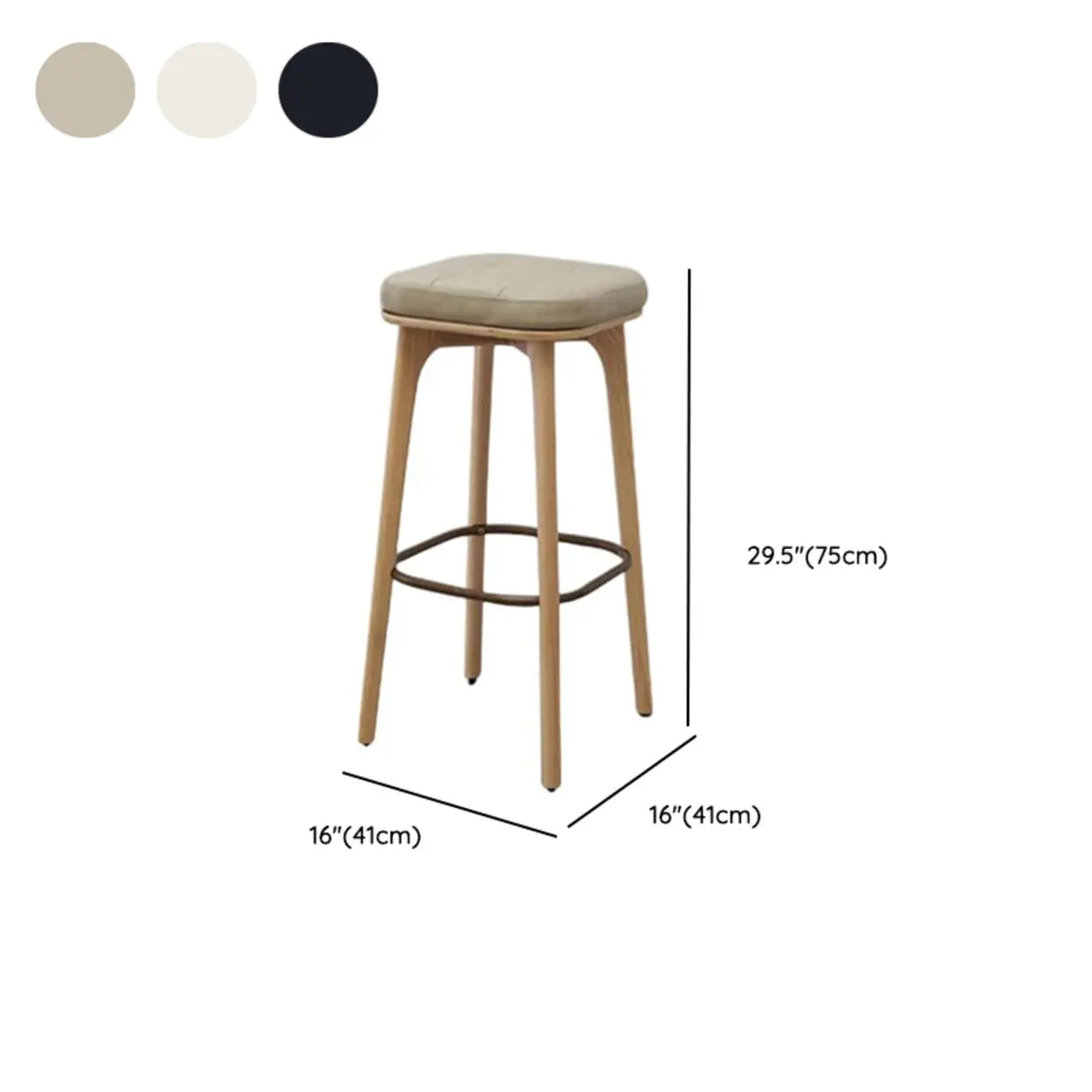 Leather Upholstered Tufted Wood Bar Stool with Metal Footrest Image - 18