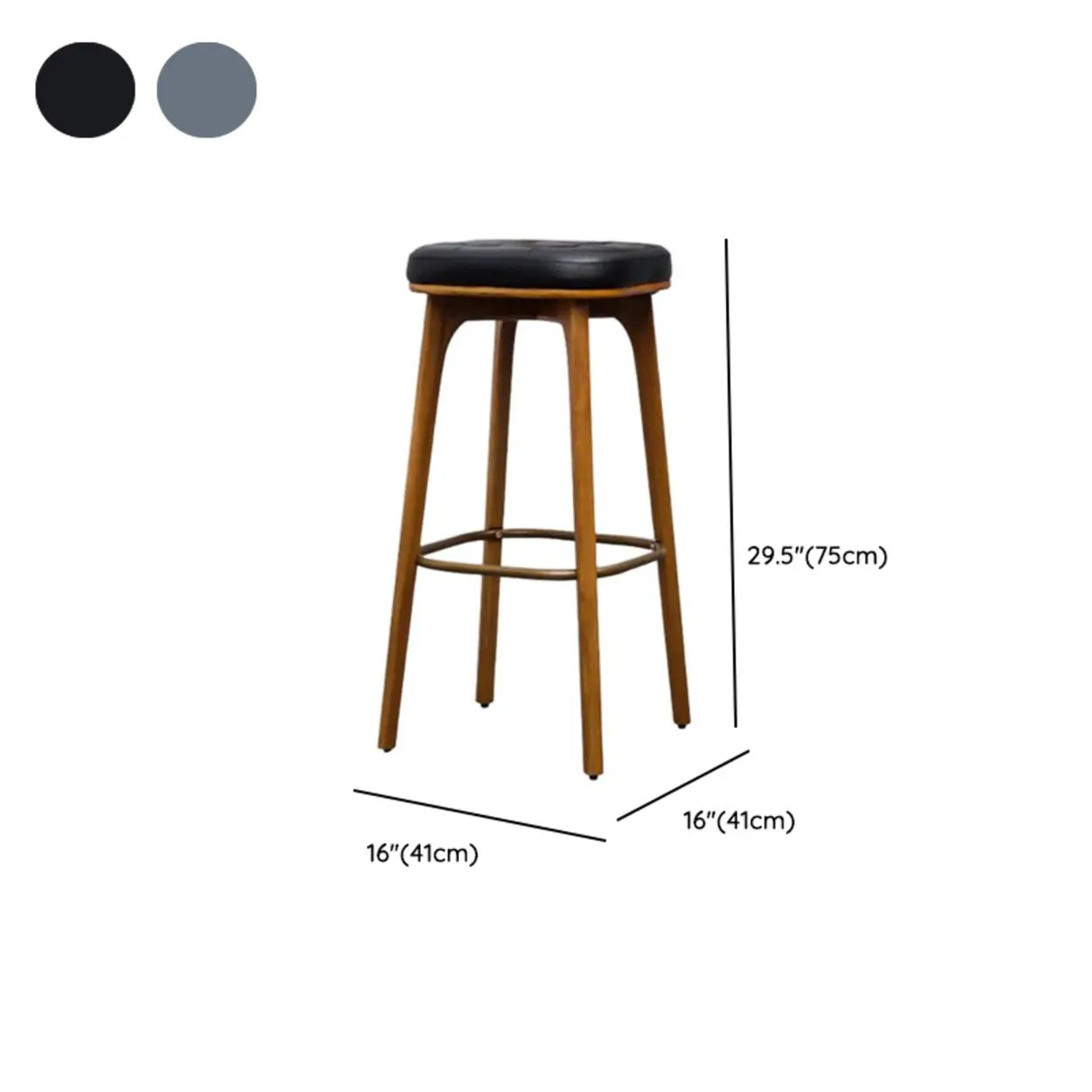 Leather Upholstered Tufted Wood Bar Stool with Metal Footrest Image - 20