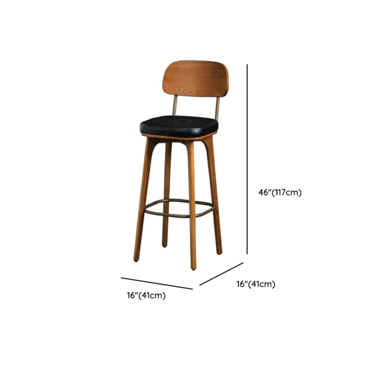 Leather Upholstered Tufted Wood Bar Stool with Metal Footrest Image - 22