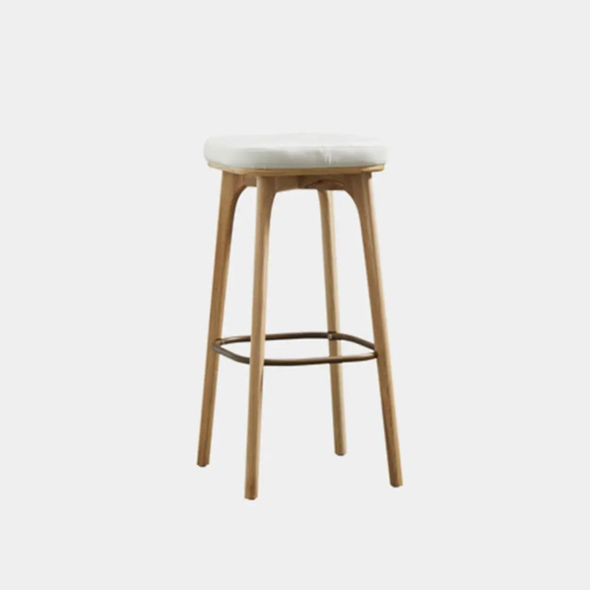 Leather Upholstered Tufted Wood Bar Stool with Metal Footrest Image - 2