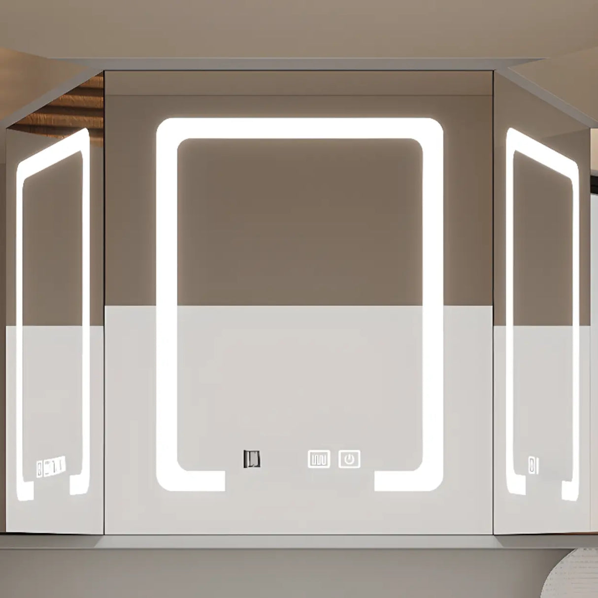 LED Mirror Rectangular Gray Wood Medicine Storage Cabinet Image - 4