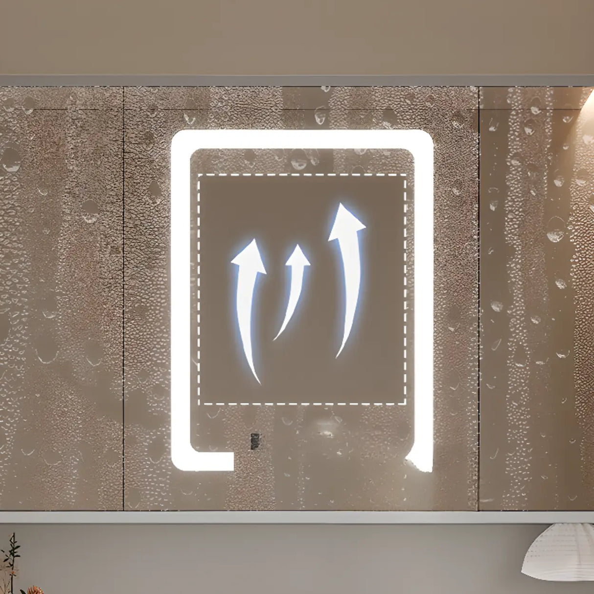 LED Mirror Rectangular Gray Wood Medicine Storage Cabinet Image - 5