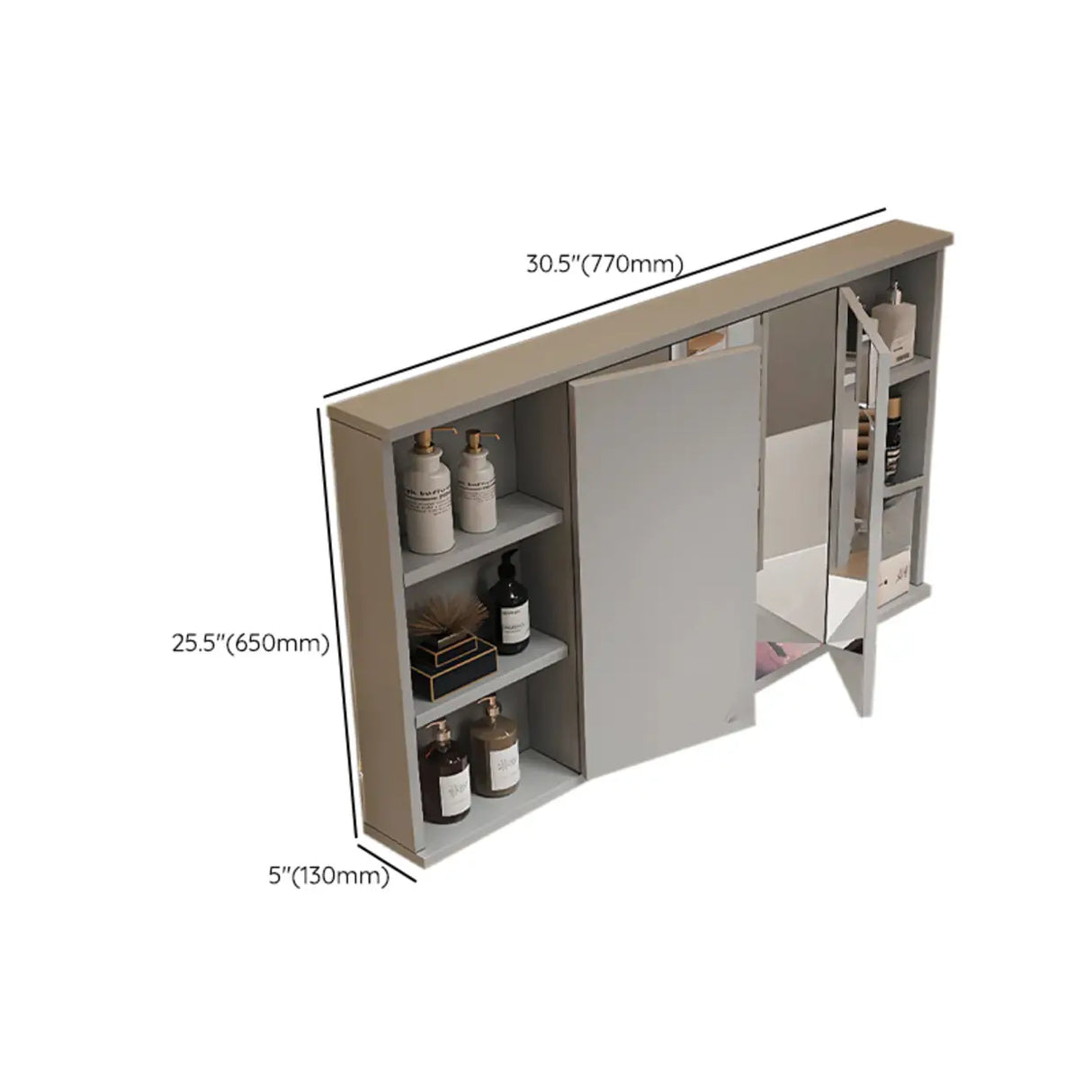 LED Mirror Rectangular Gray Wood Medicine Storage Cabinet