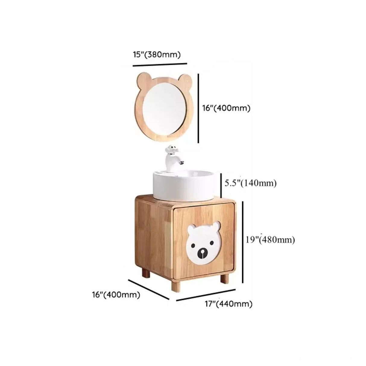 Lemon Bear Shape Wood Triple Bathroom Vanity with Cabinet
