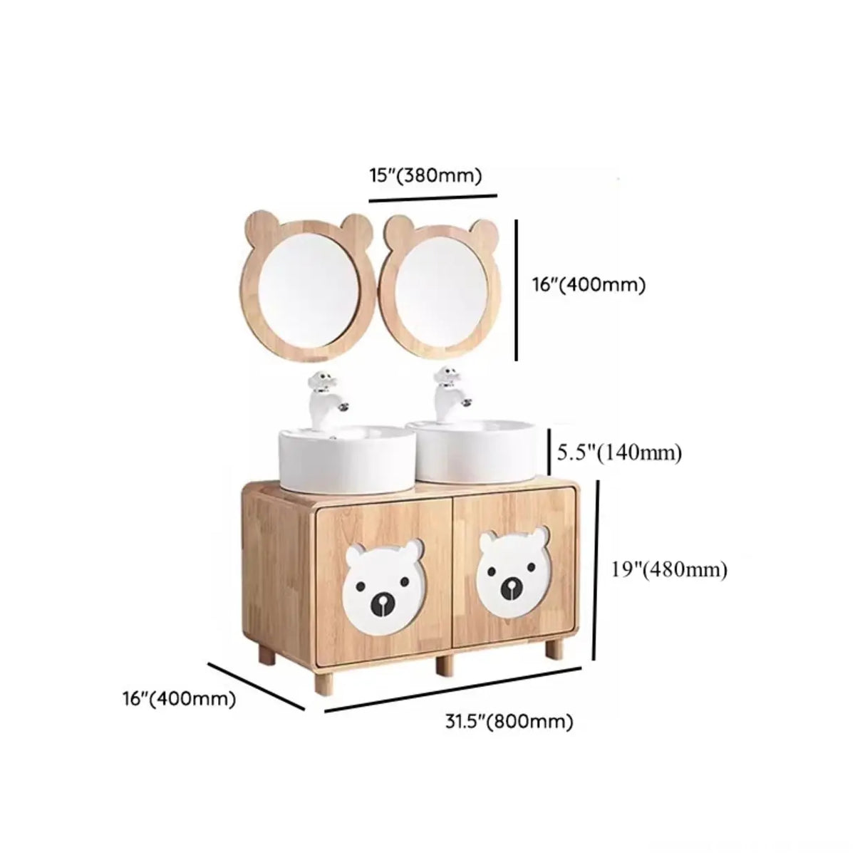 Lemon Bear Shape Wood Triple Bathroom Vanity with Cabinet Image - 18