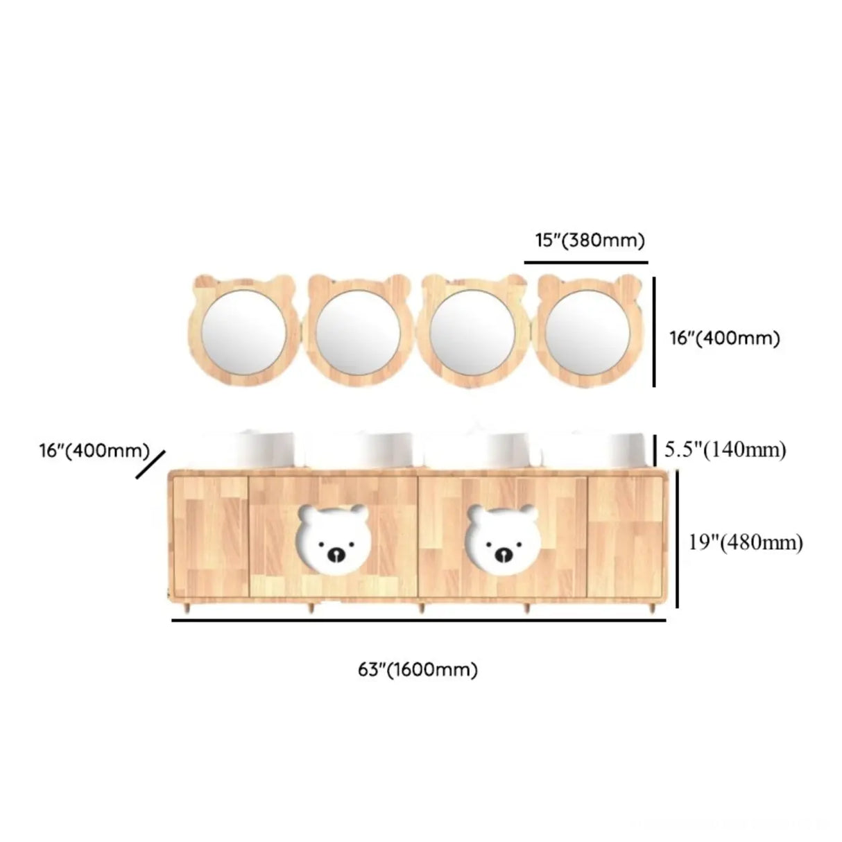 Lemon Bear Shape Wood Triple Bathroom Vanity with Cabinet Image - 20