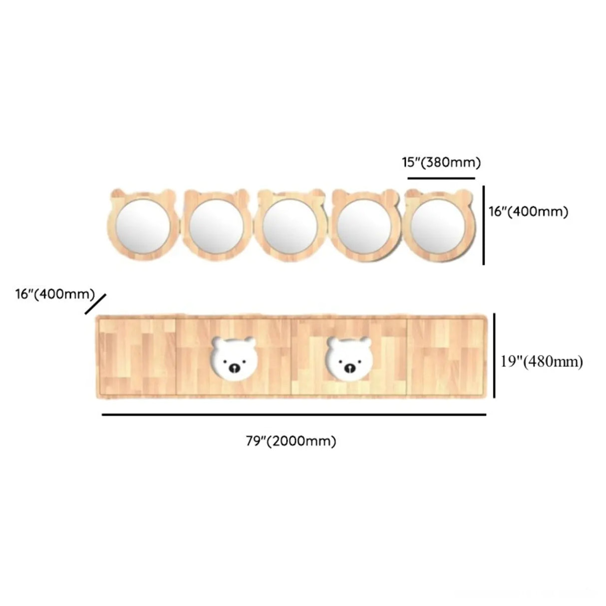 Lemon Bear Shape Wood Triple Bathroom Vanity with Cabinet Image - 21