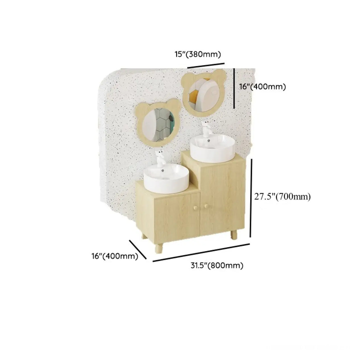 Lemon Bear Shape Wood Triple Bathroom Vanity with Cabinet Image - 22