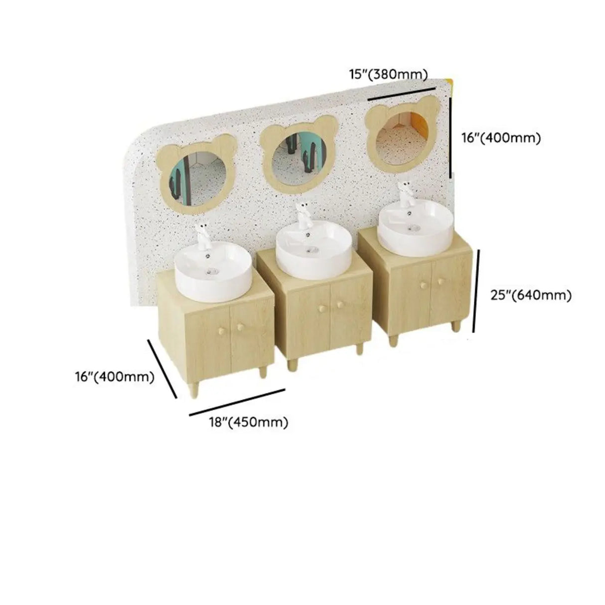 Lemon Bear Shape Wood Triple Bathroom Vanity with Cabinet Image - 24