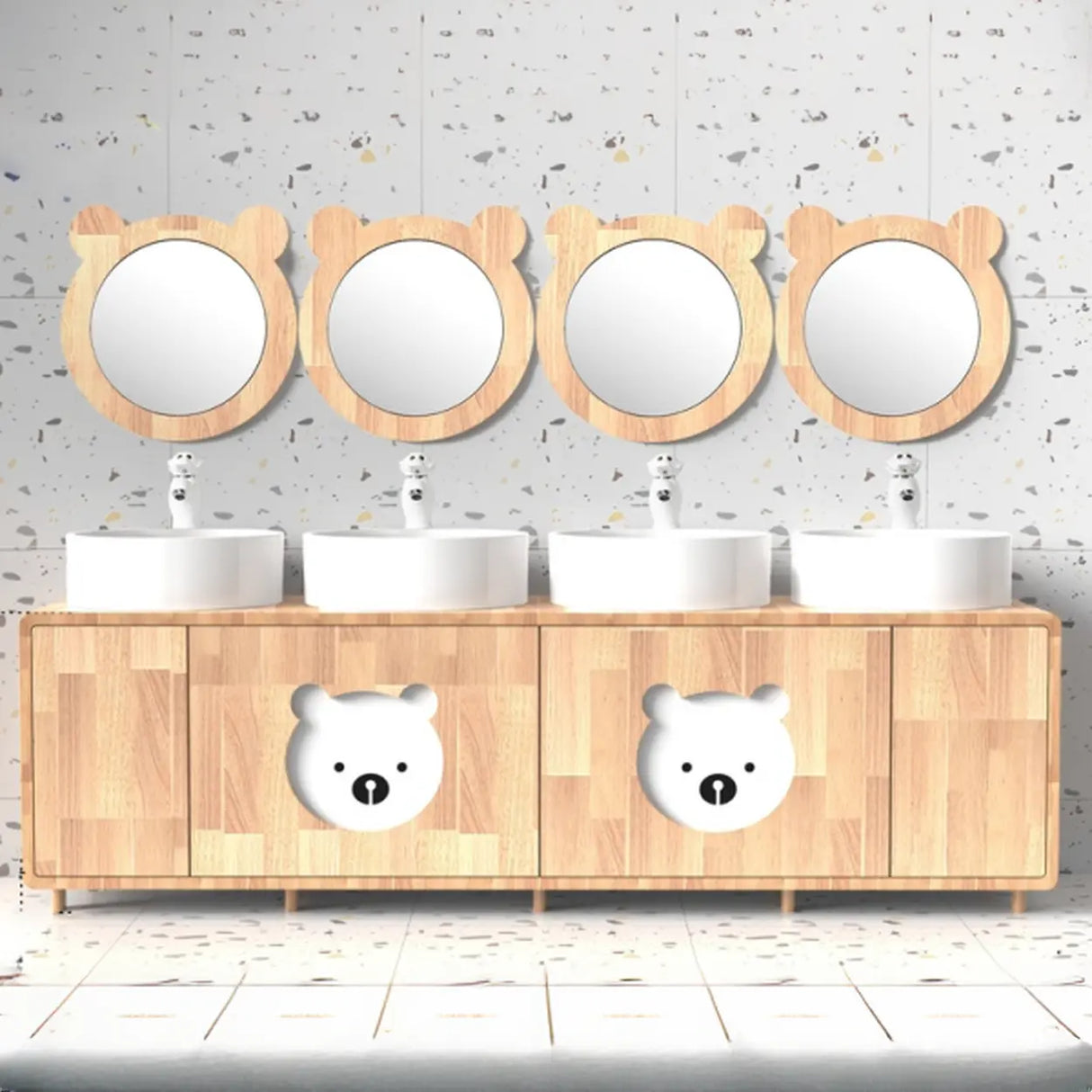 Lemon Bear Shape Wood Triple Bathroom Vanity with Cabinet Image - 7