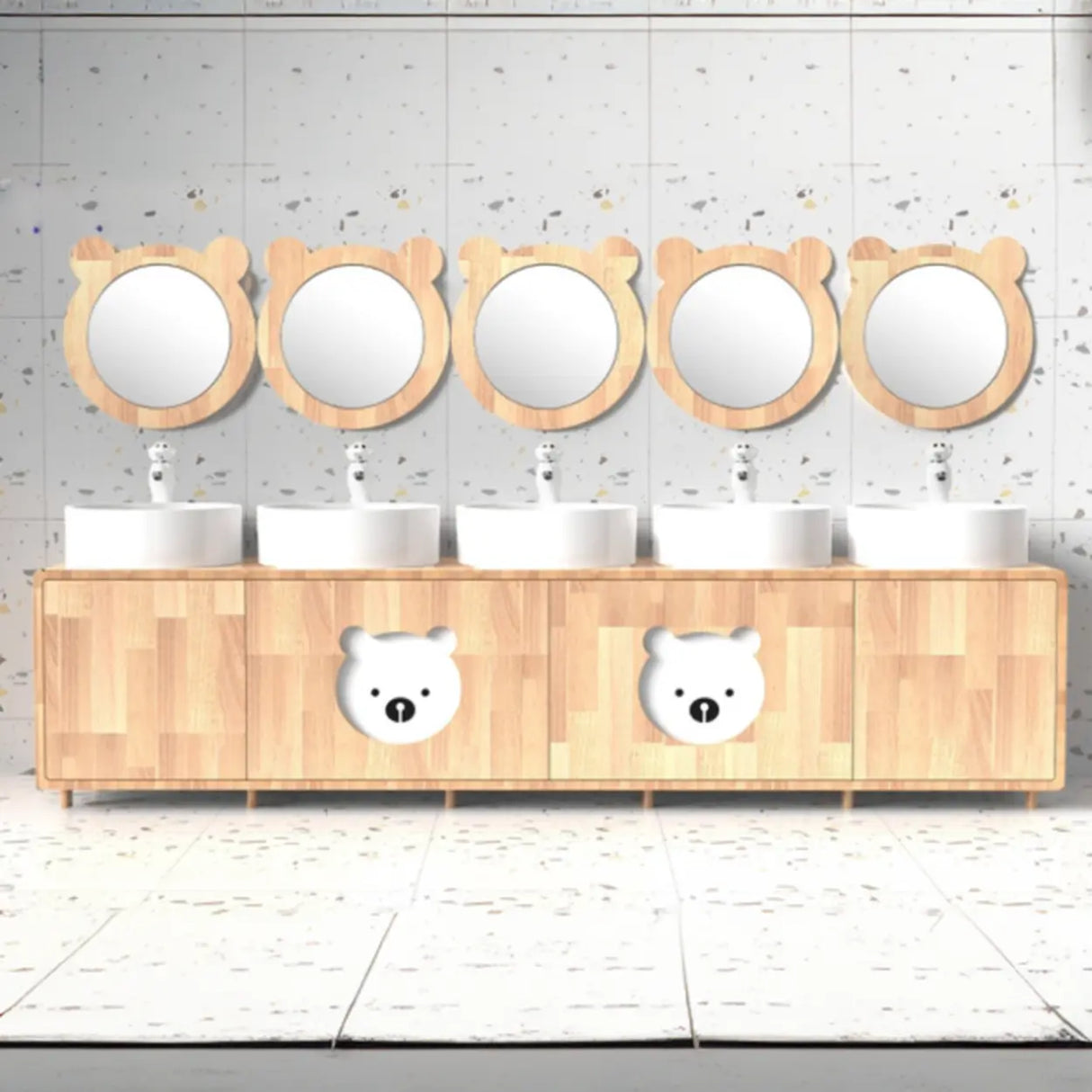 Lemon Bear Shape Wood Triple Bathroom Vanity with Cabinet Image - 9