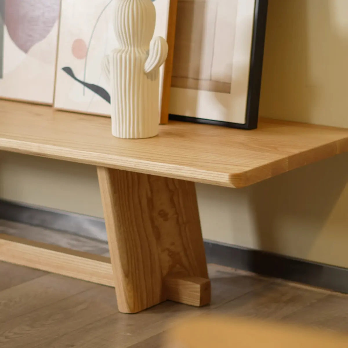 Light Ash Wood Open Shelving TV Stand with Drawers Image - 6