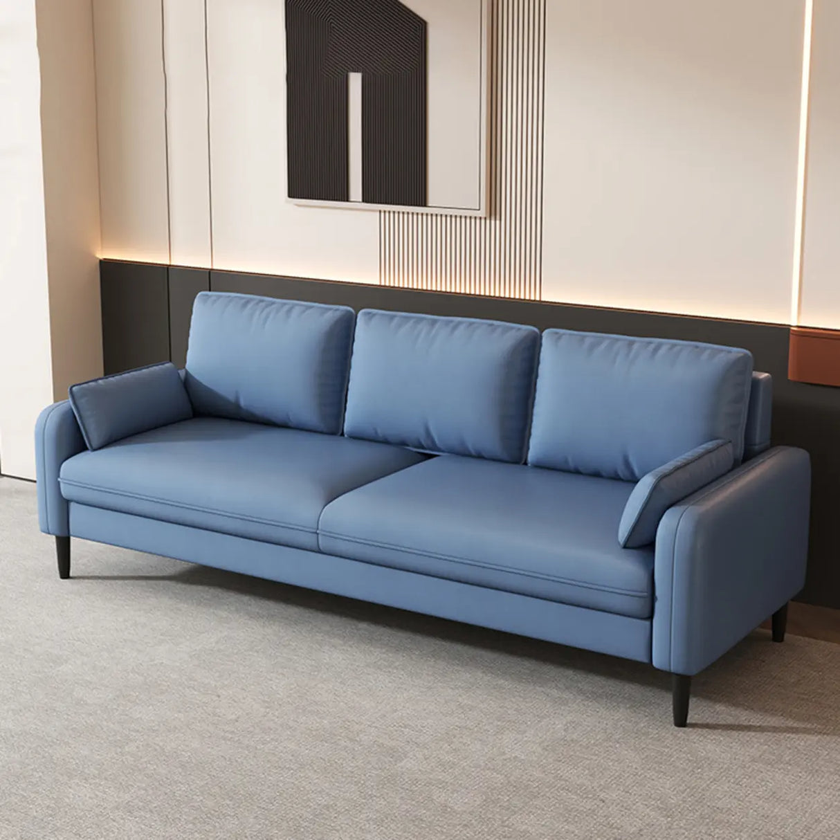 Light Blue Microfiber Leather Square Arm 3-Seat Sofa Image - 11