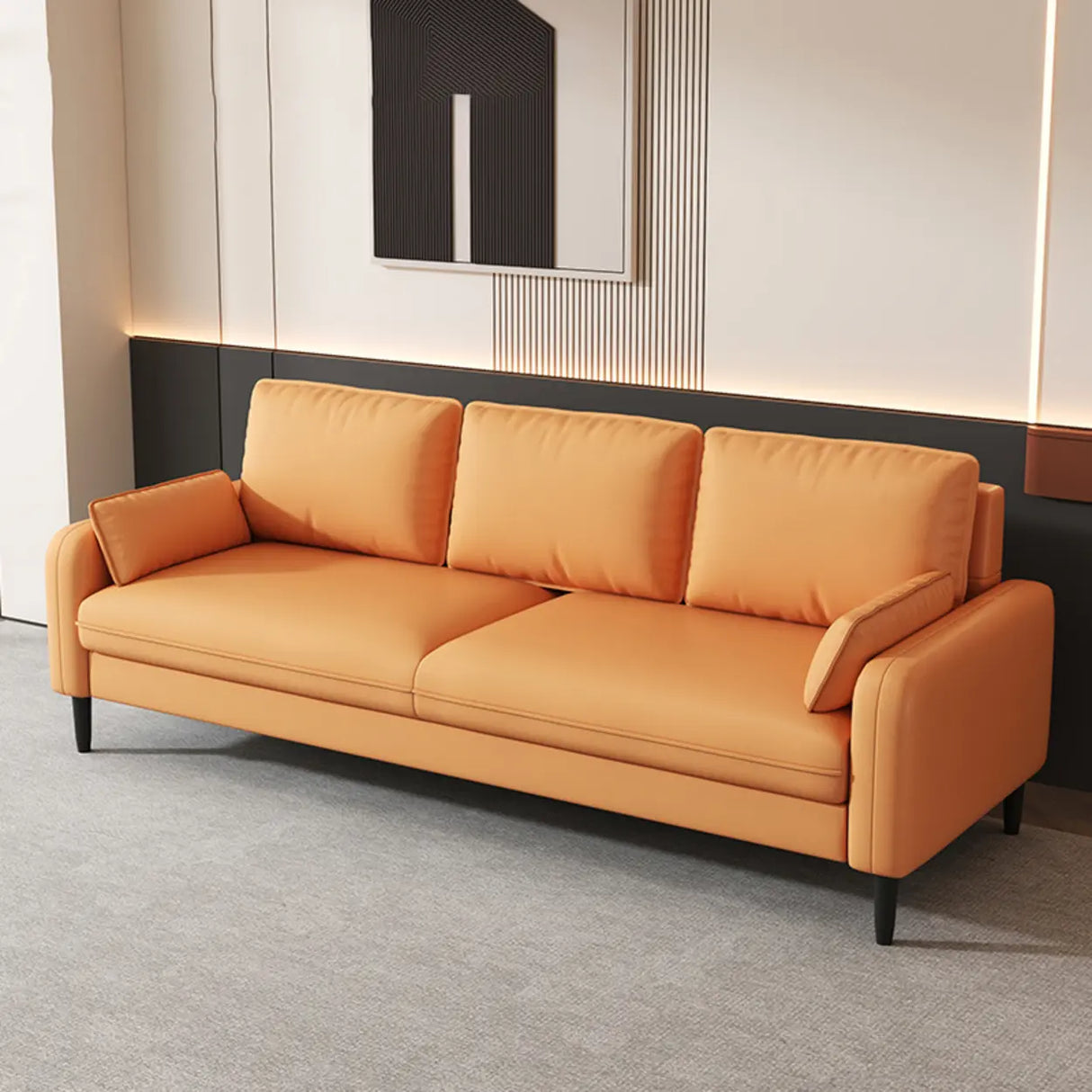 Light Blue Microfiber Leather Square Arm 3-Seat Sofa Image - 13