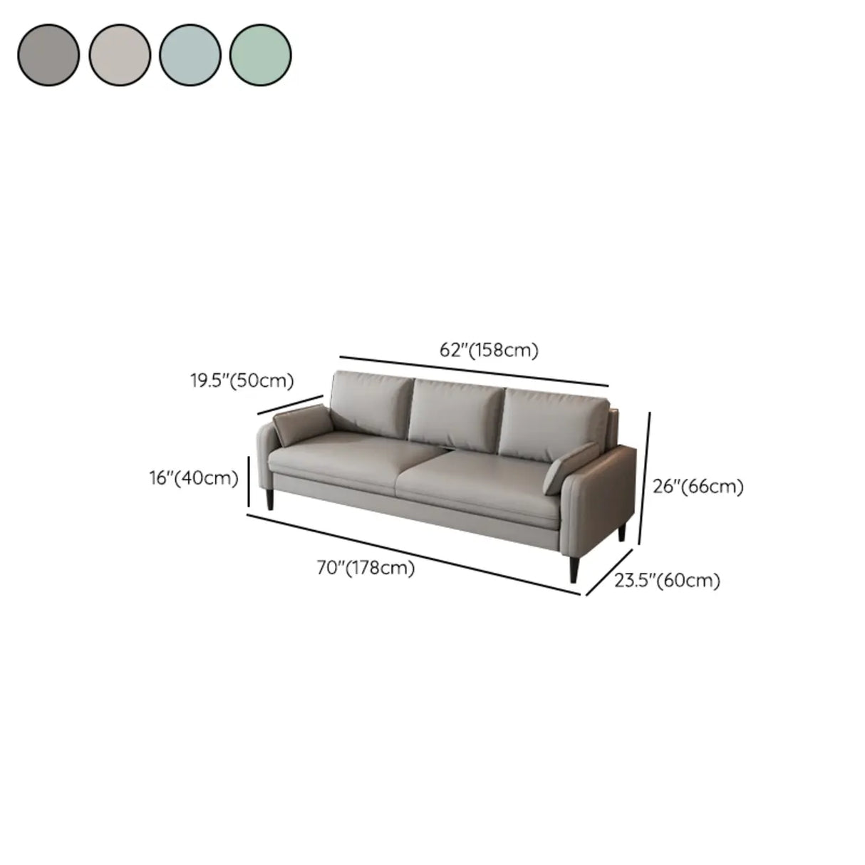 Light Blue Microfiber Leather Square Arm 3-Seat Sofa Image - 25