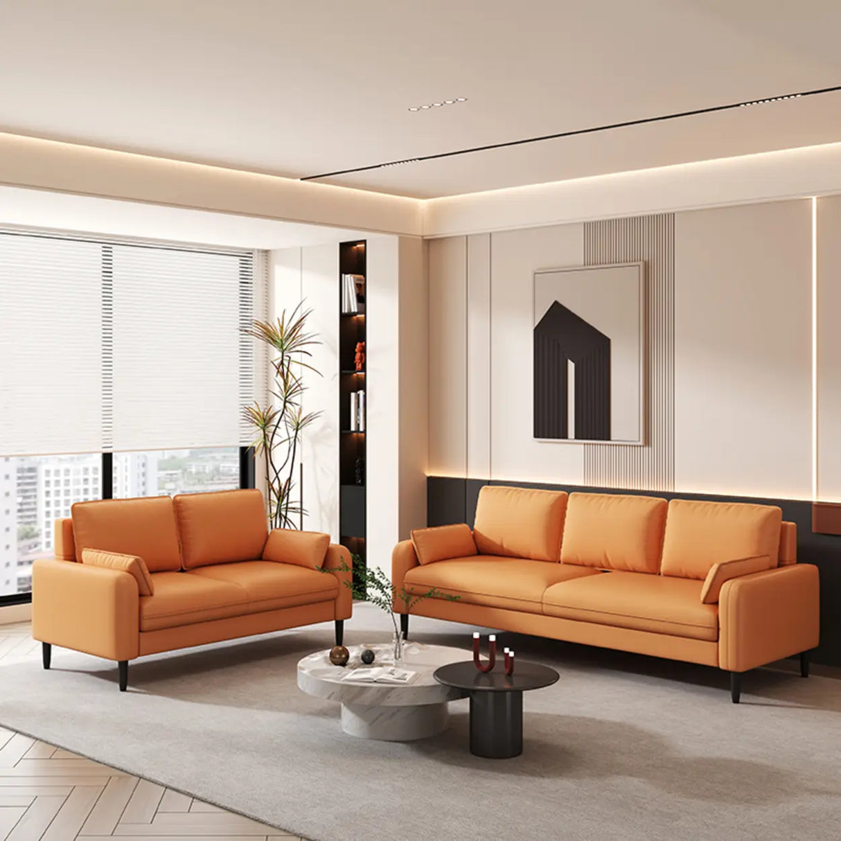 Light Blue Microfiber Leather Square Arm 3-Seat Sofa Image - 8