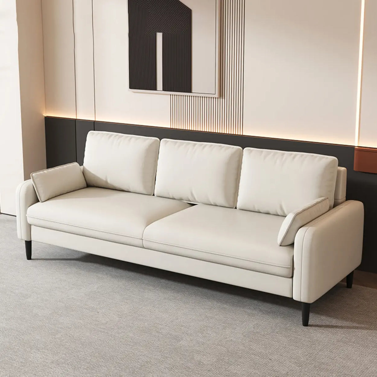 Light Blue Microfiber Leather Square Arm 3-Seat Sofa Image - 9