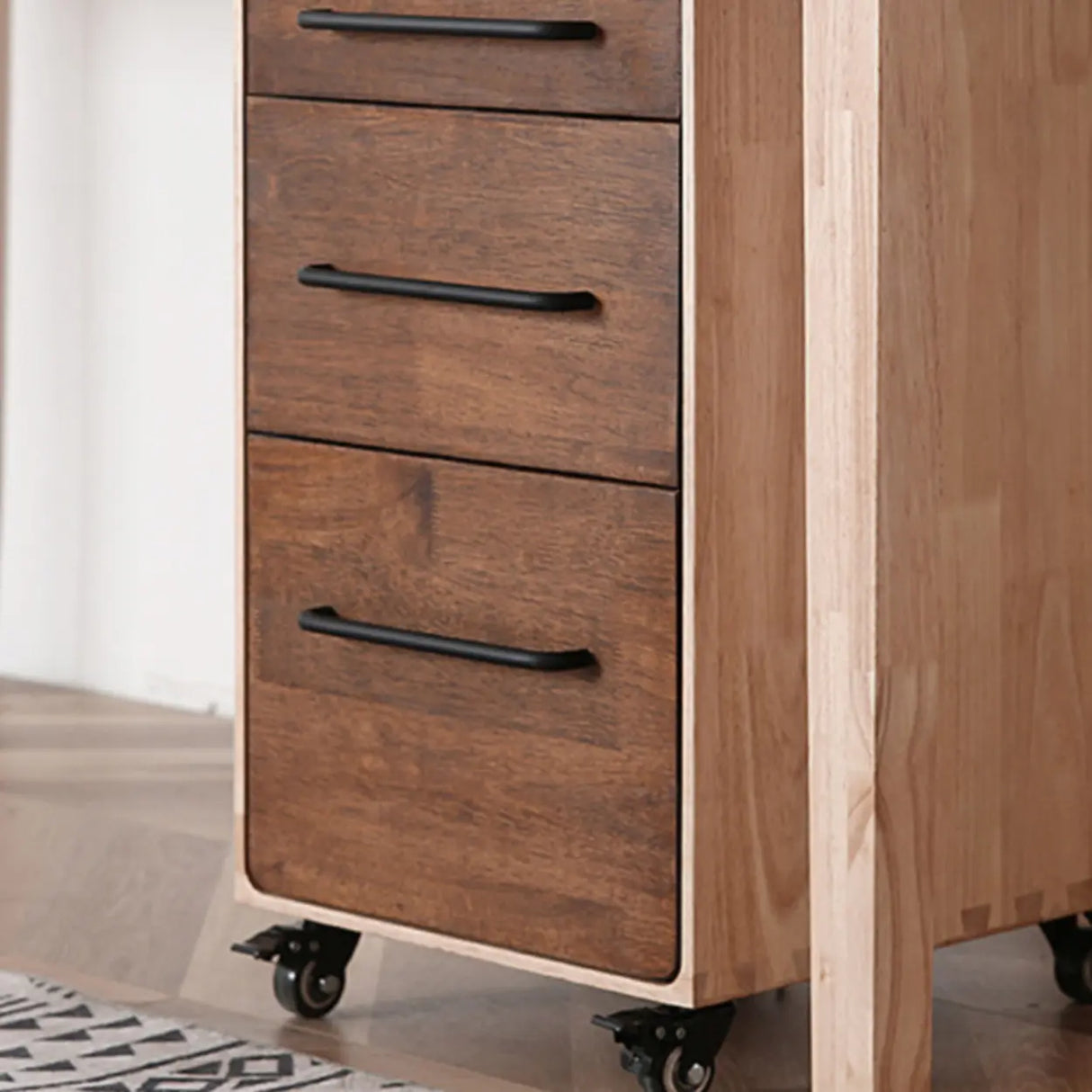 Light Brown Drawer Wood Small Rolling Filing Cabinet Image - 1