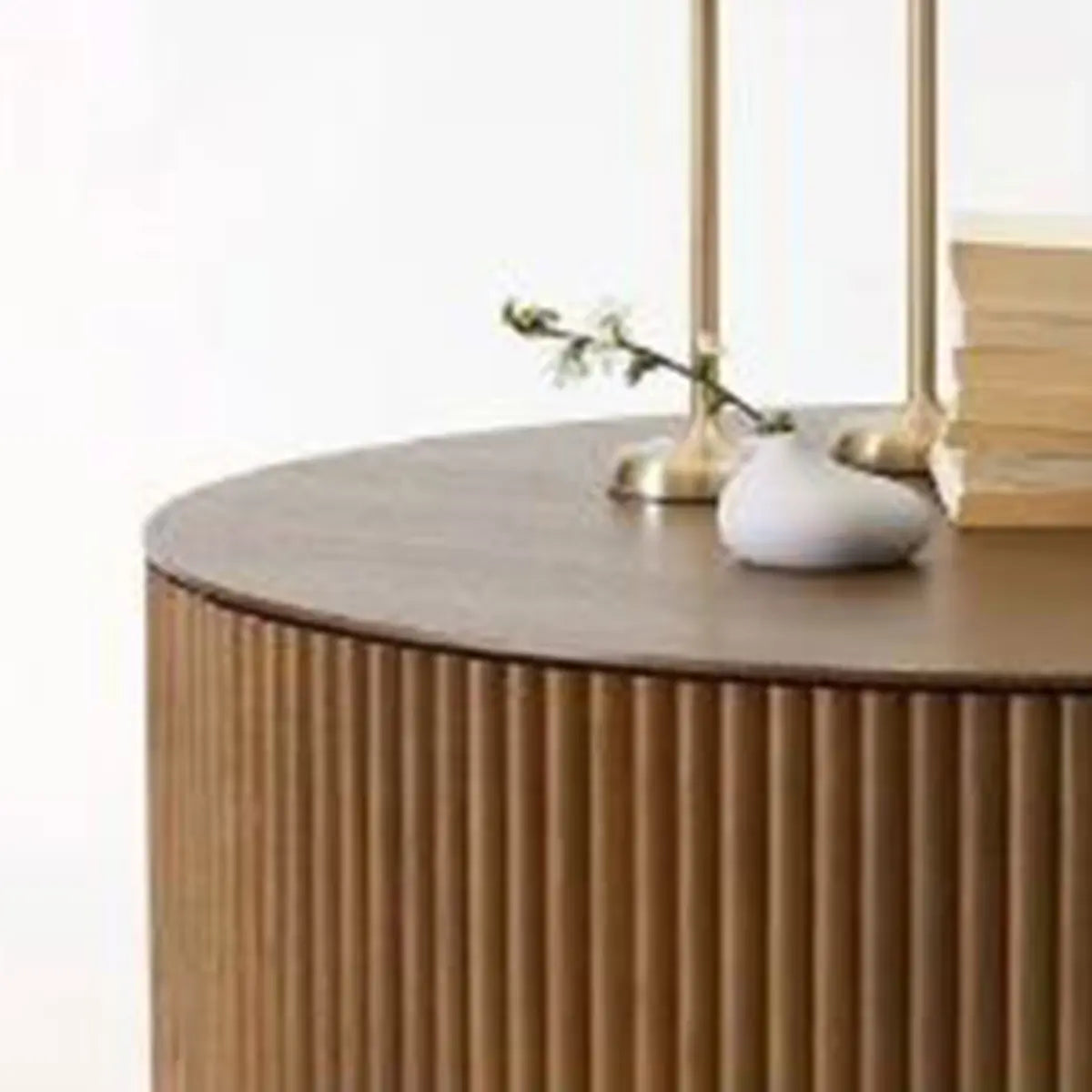 Light Brown Pine Wood Drum Base Round Coffee Table Image - 10