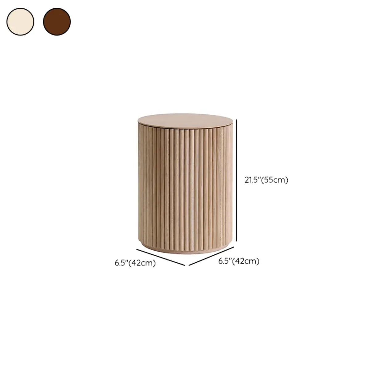 Light Brown Pine Wood Drum Base Round Coffee Table Image - 17