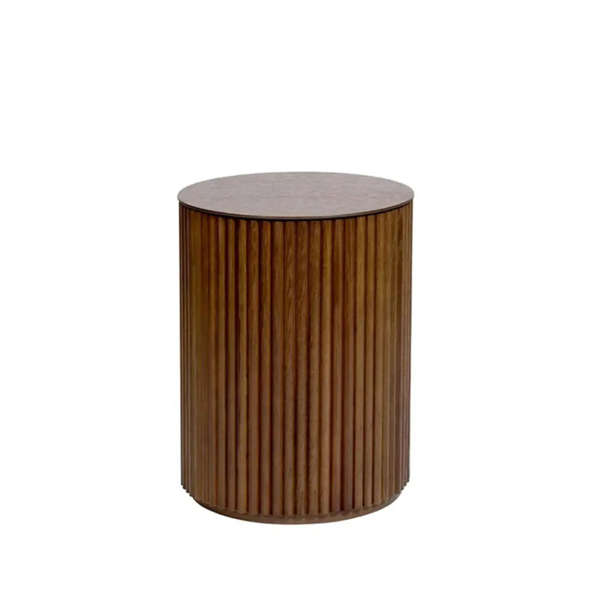 Light Brown Pine Wood Drum Base Round Coffee Table Image - 3