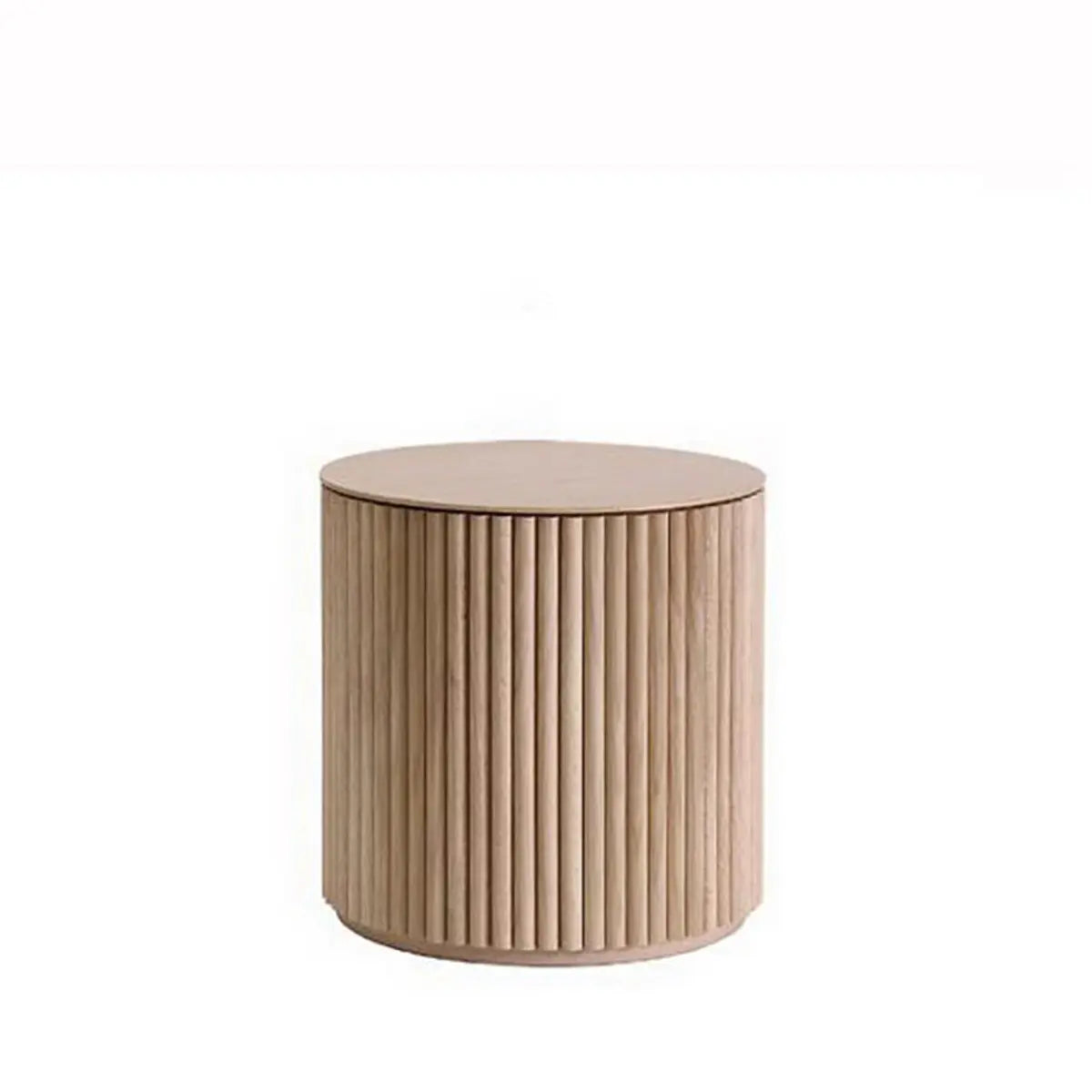 Light Brown Pine Wood Drum Base Round Coffee Table Image - 5