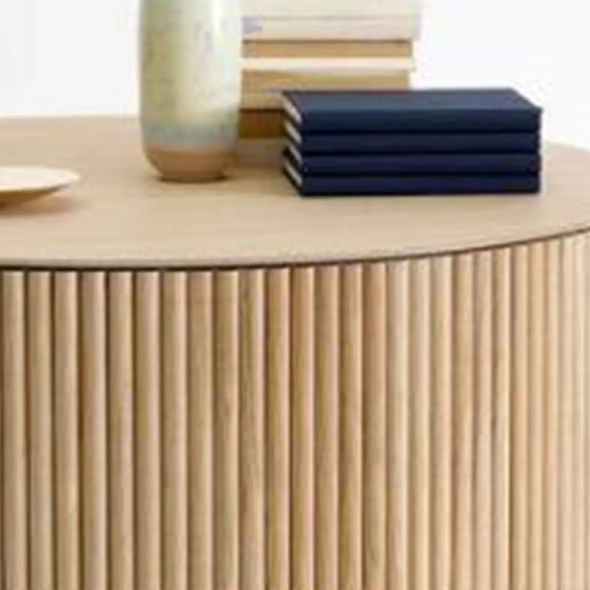 Light Brown Pine Wood Drum Base Round Coffee Table Image - 6