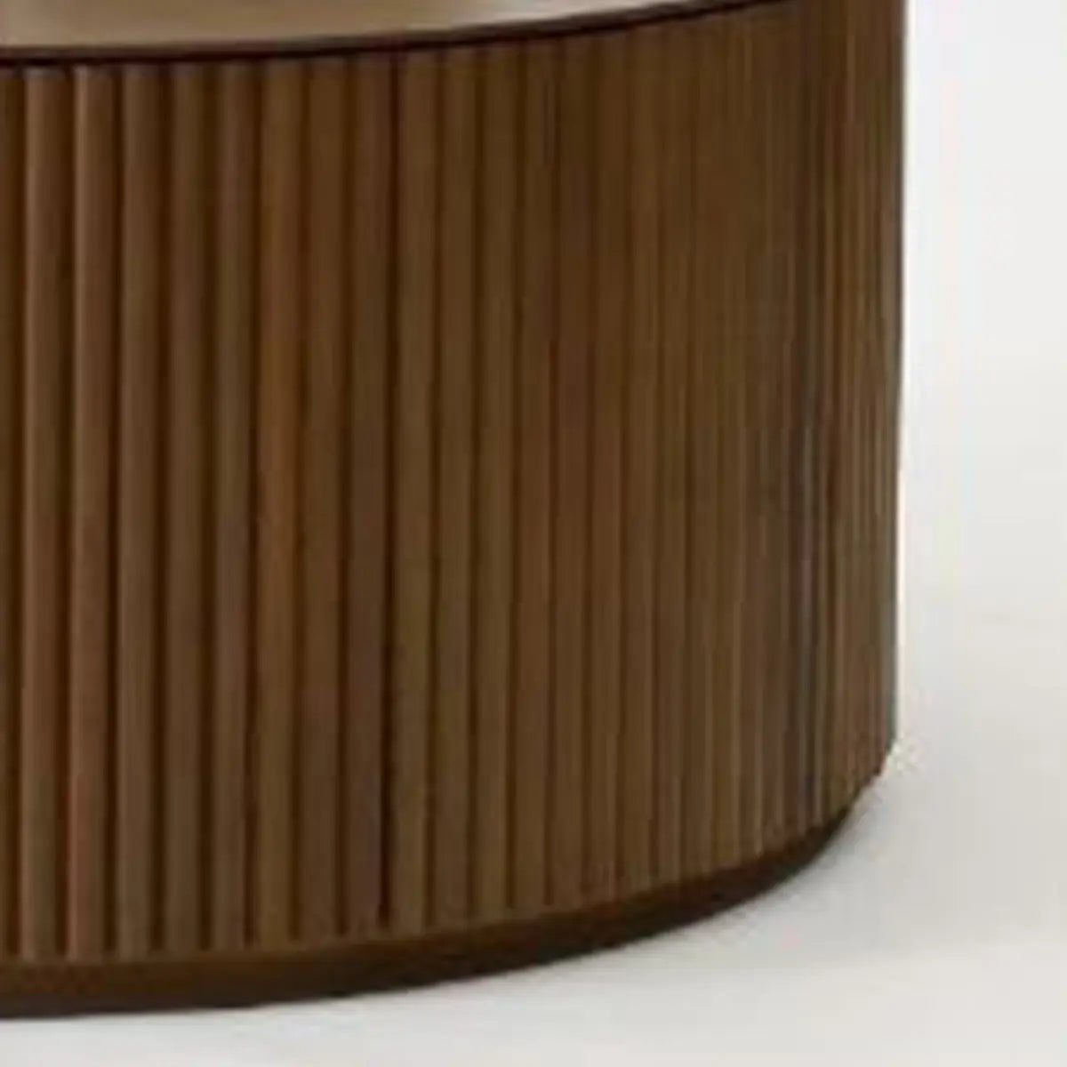 Light Brown Pine Wood Drum Base Round Coffee Table Image - 8