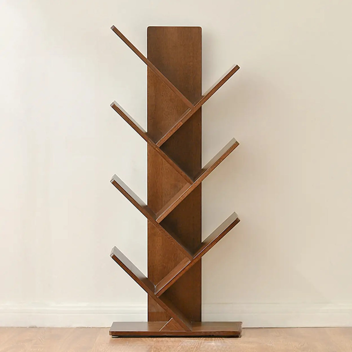 Light Brown Trendy Tree-Shaped Rubberwood Bookcase Image - 9