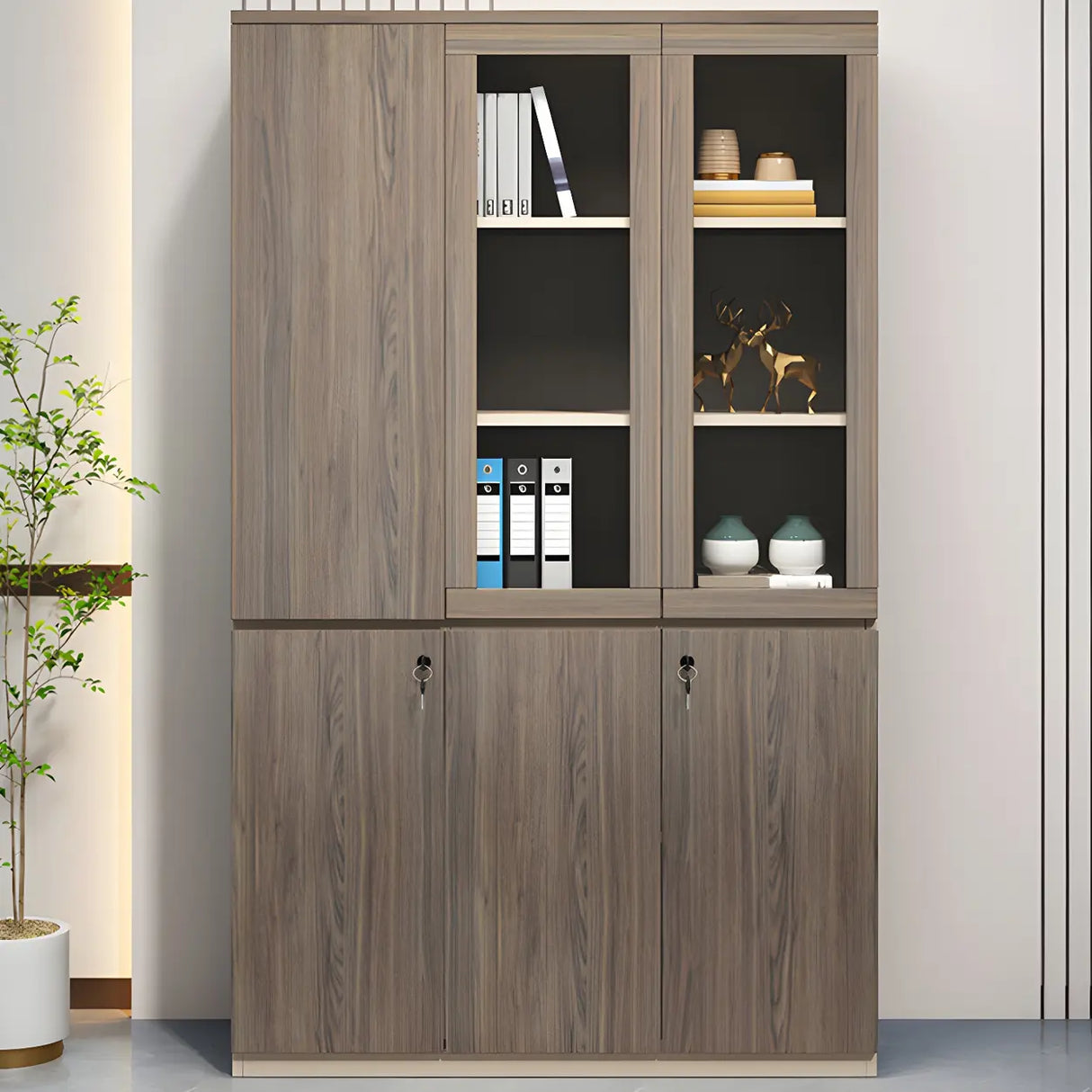 Light Brown Vertical Wood Large Lockable Filing Cabinet Image - 10