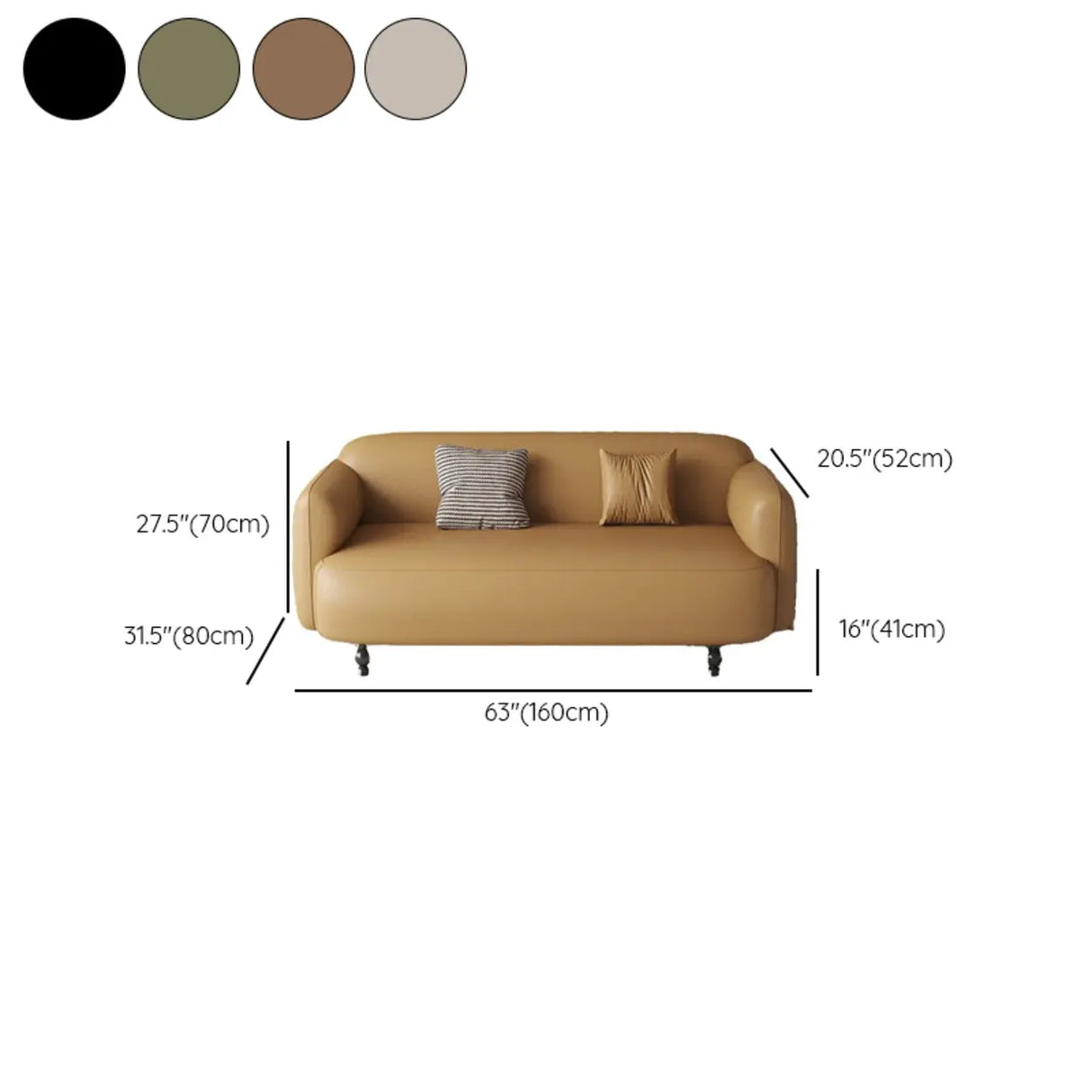 Light Brown Water Resistant Faux Leather Wood Leg Sofa