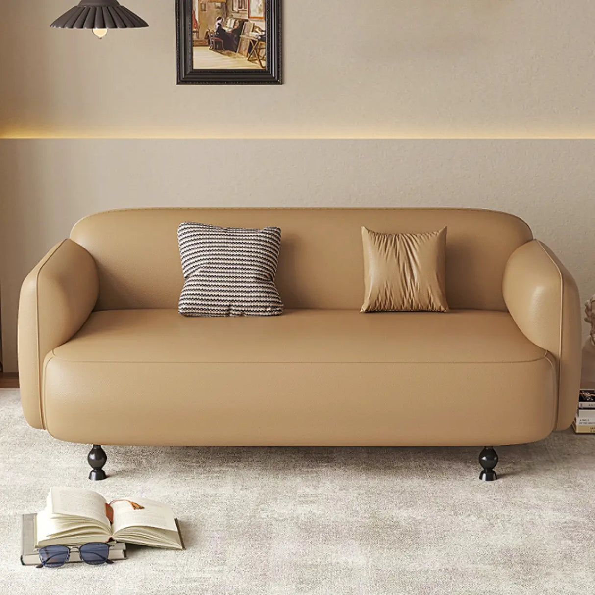 Light Brown Water Resistant Leather Tight Back Sofa Image - 1