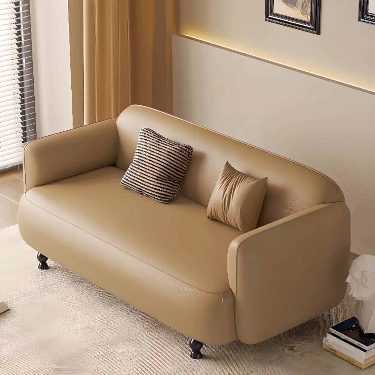 Light Brown Water Resistant Leather Tight Back Sofa Image - 4