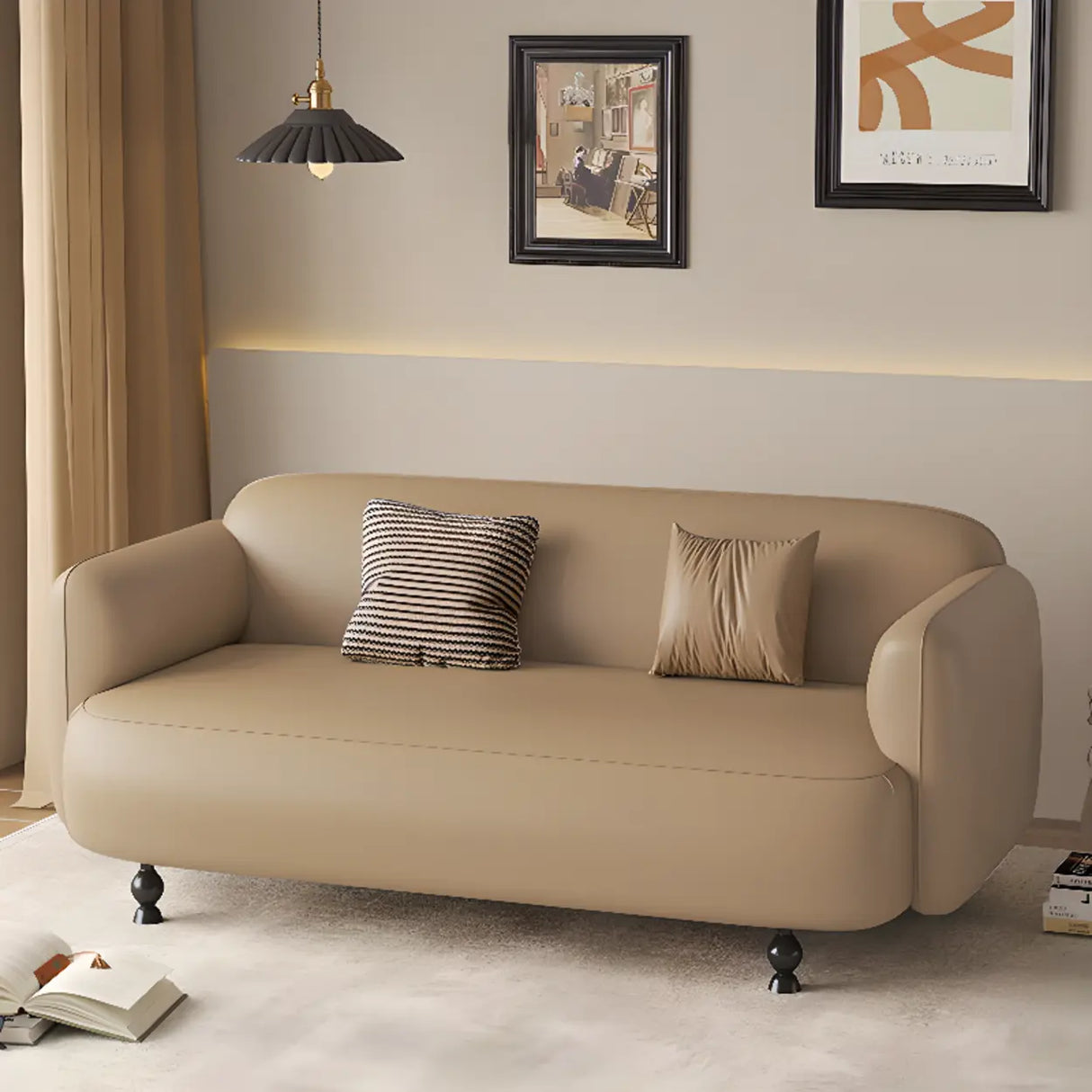Light Brown Water Resistant Leather Tight Back Sofa Image - 6