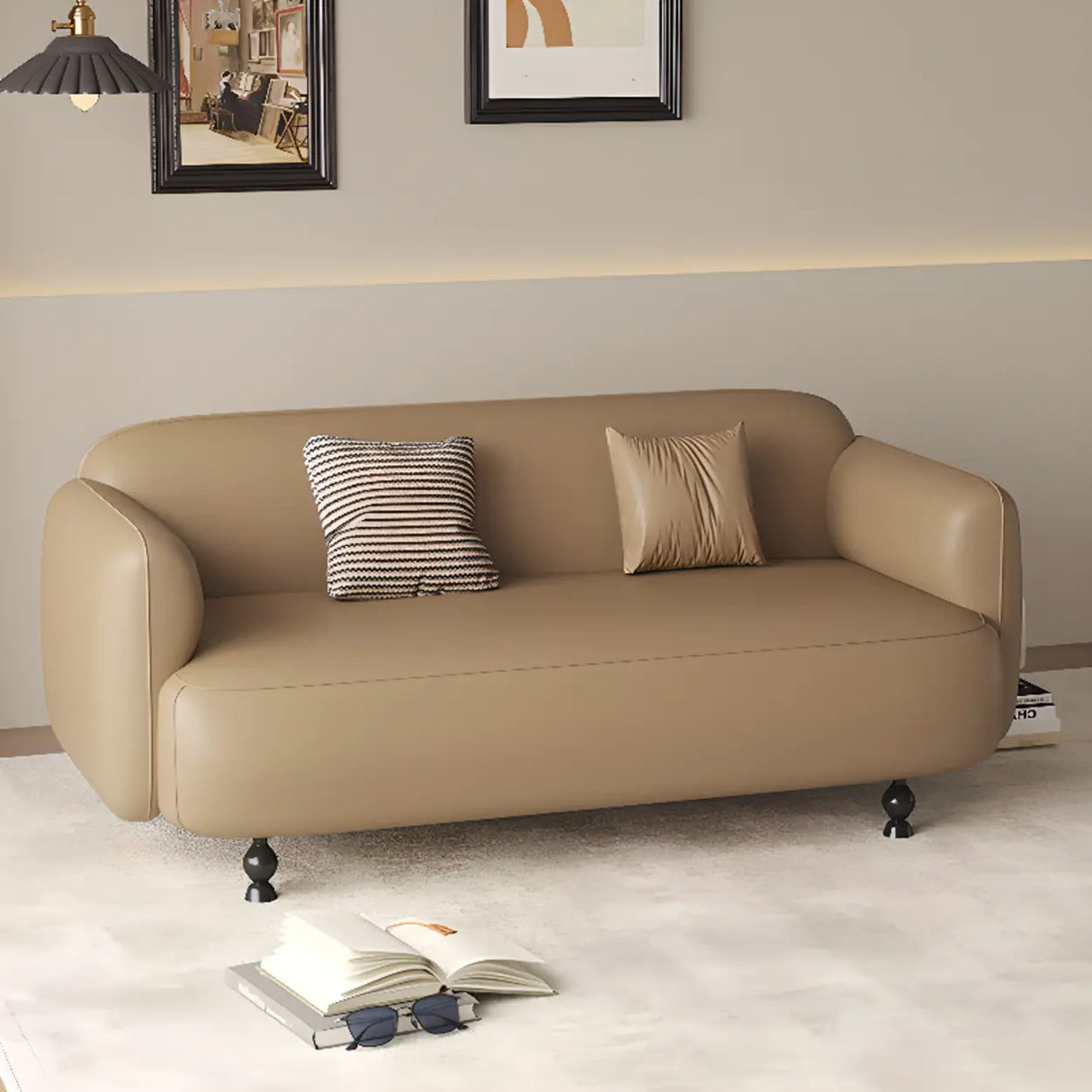 Light Brown Water Resistant Leather Tight Back Sofa Image - 8