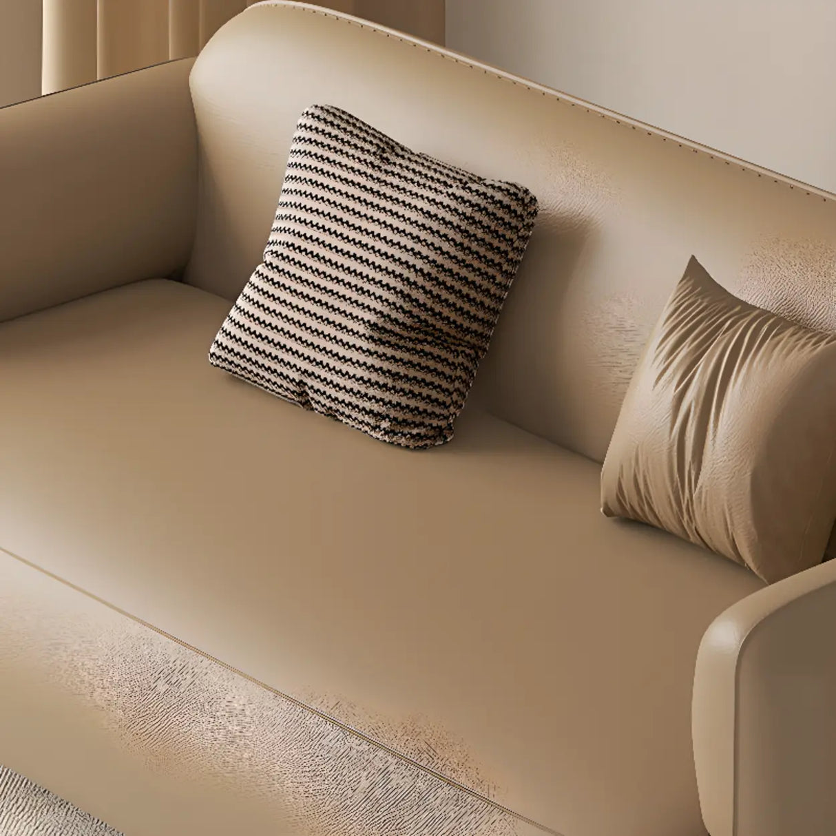 Light Brown Water Resistant Leather Tight Back Sofa Image - 9
