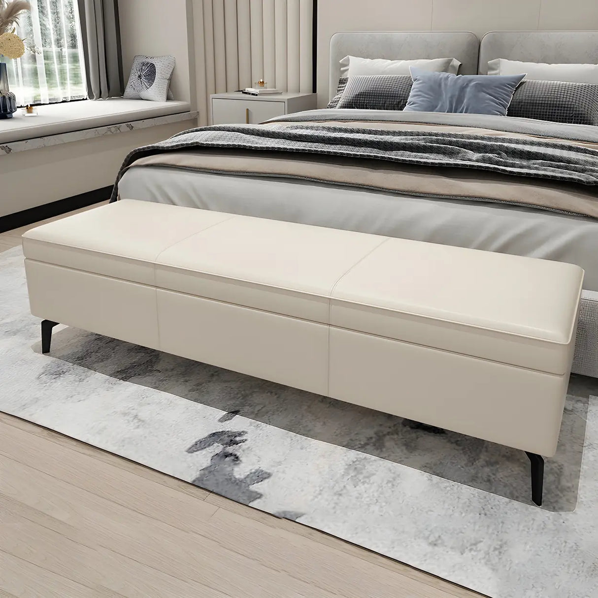 Light Gray Faux Leather Flip Top Storage Bedroom Bench Image - 13