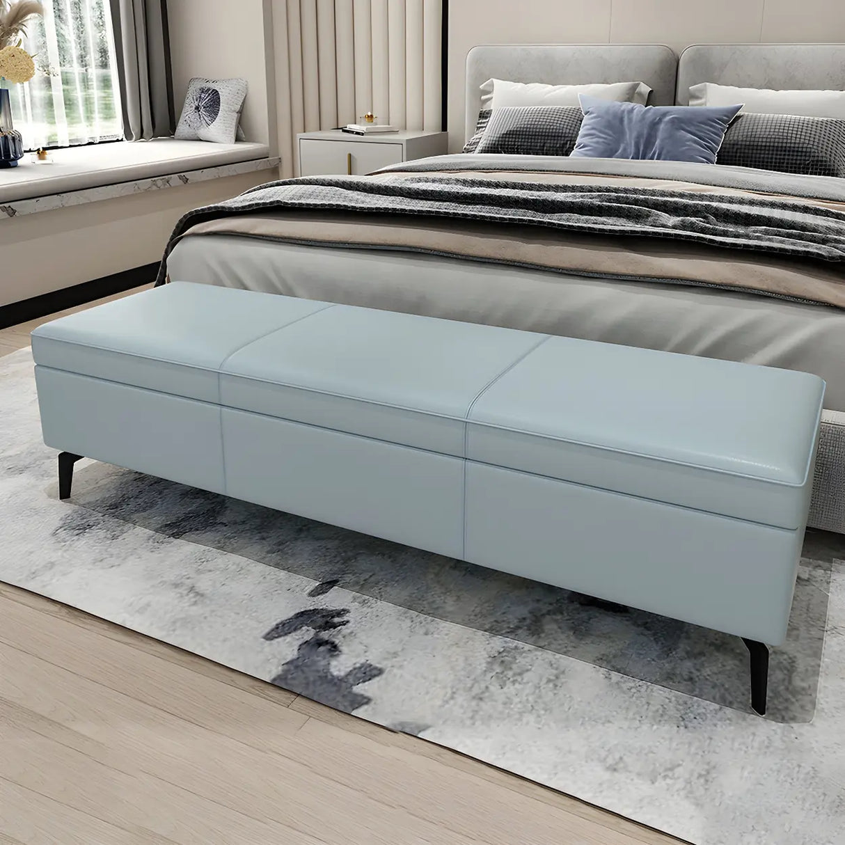 Light Gray Faux Leather Flip Top Storage Bedroom Bench Image - 15
