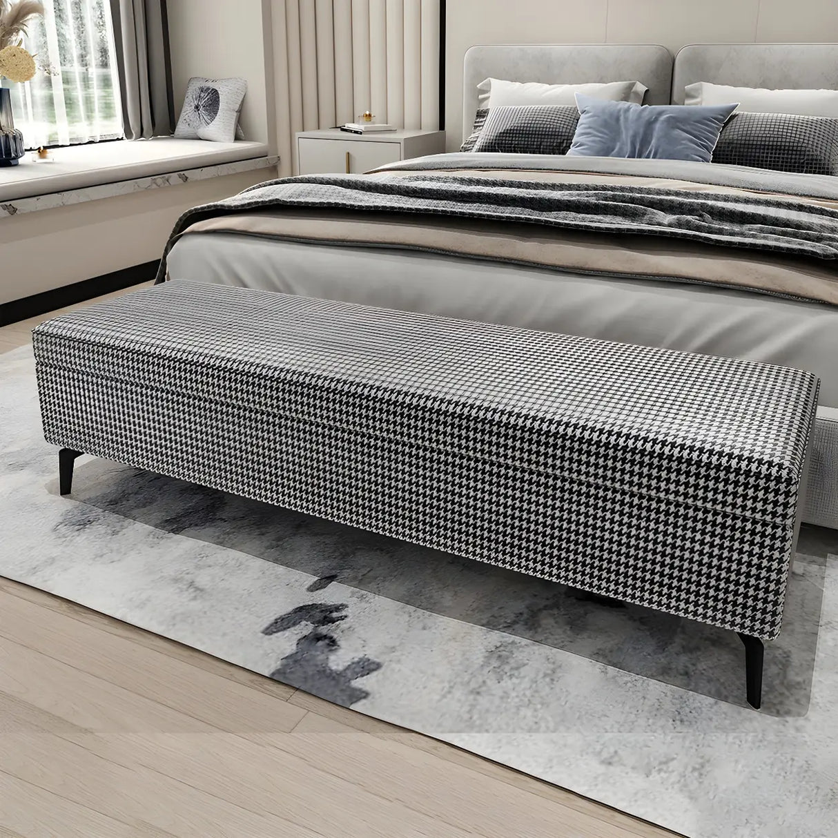 Light Gray Faux Leather Flip Top Storage Bedroom Bench Image - 3