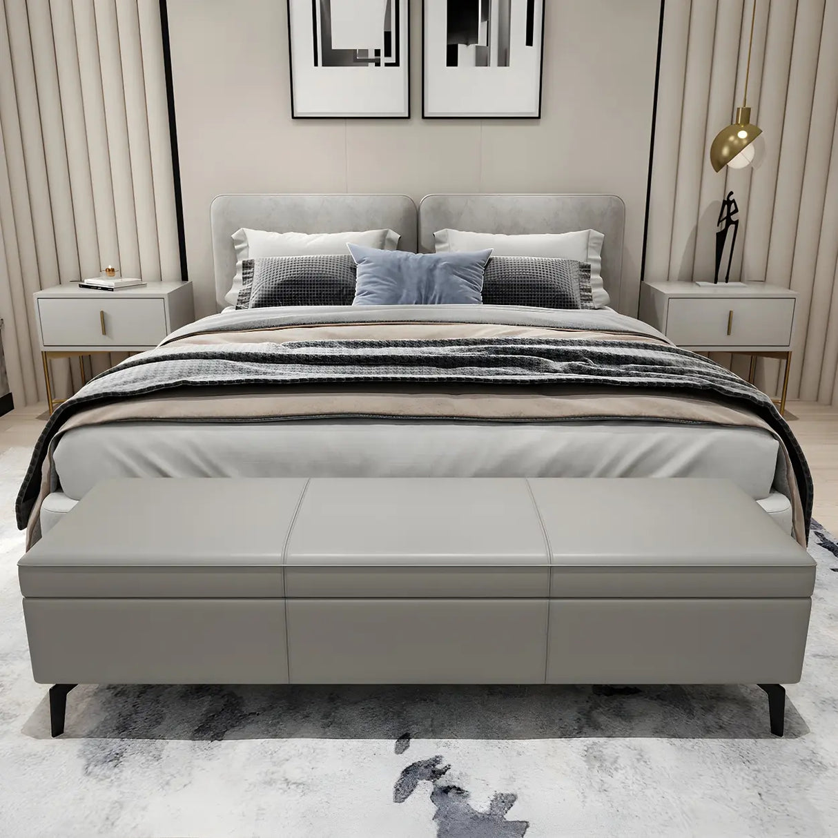 Light Gray Faux Leather Flip Top Storage Bedroom Bench Image - 4